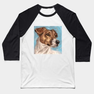 Painting of a Jack Russell With Dreamy Eyes on Blue Background Baseball T-Shirt